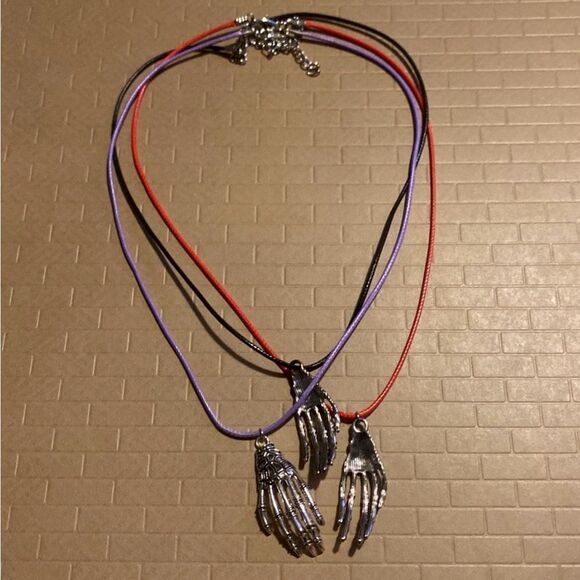 Creepy, Oversized Skeleton Hand Pendant, w/ Black Wax Cord Necklace - Picture 3 of 12